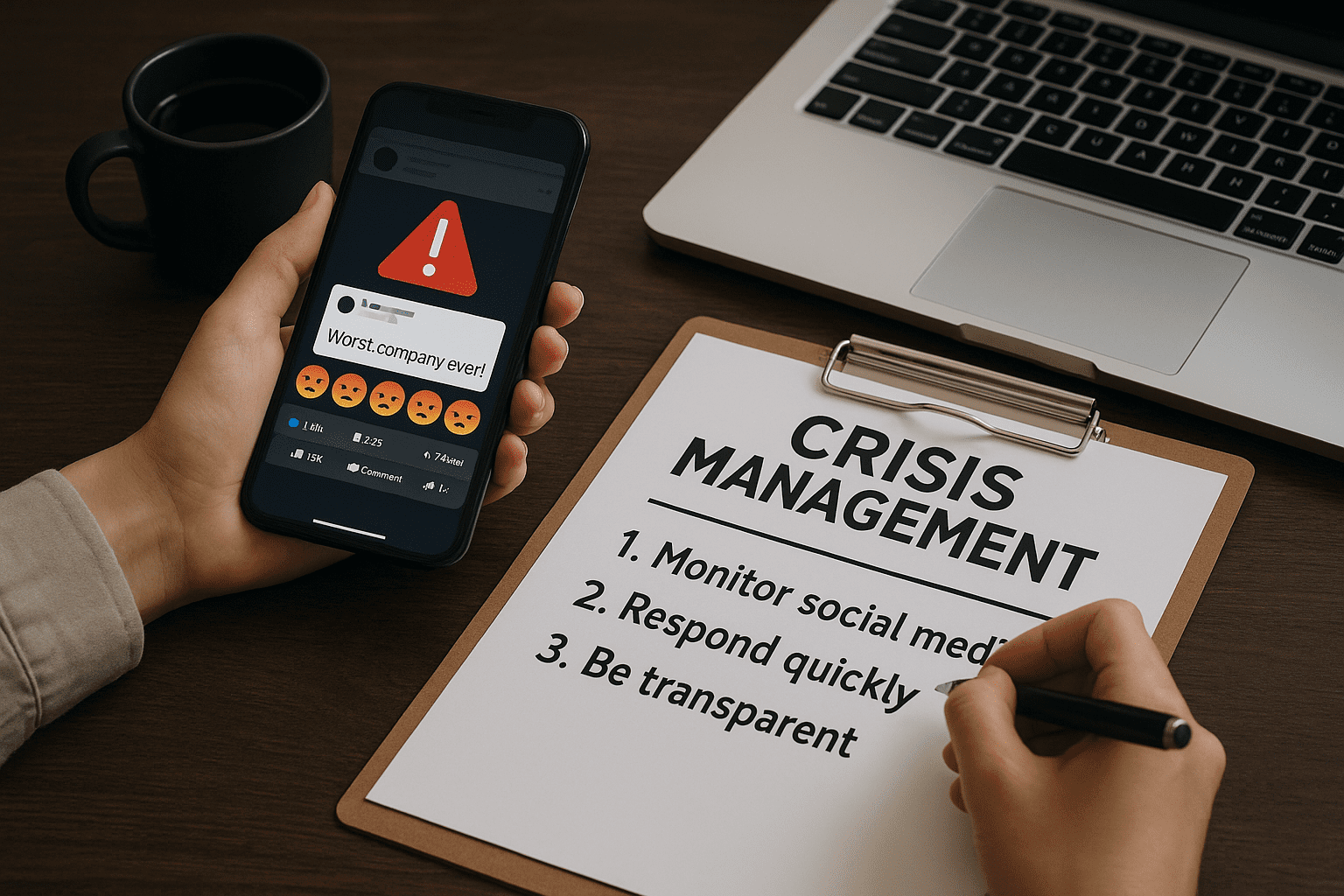 Gestión de crisis en redes sociales — Protege tu reputación alt=“Pasos clave del protocolo de crisis digital”